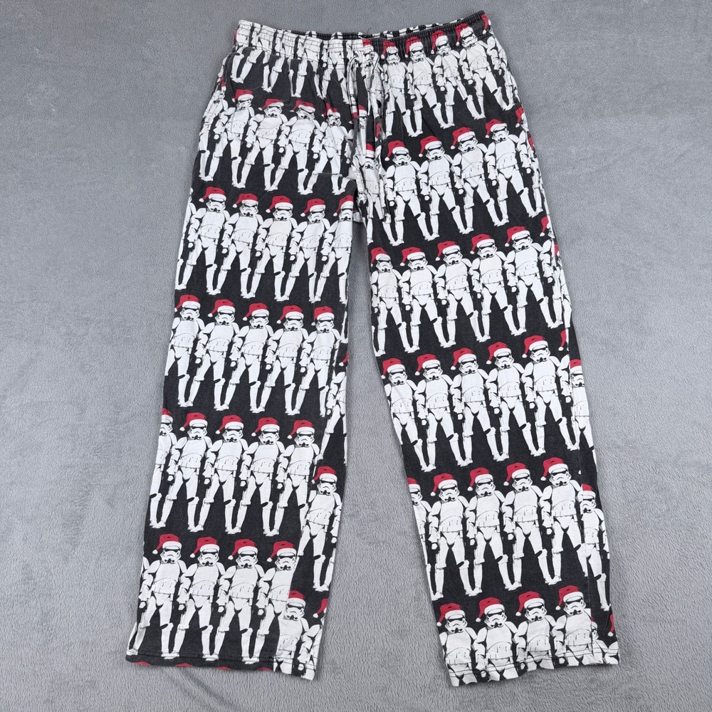 Star Wars Stormtrooper Christmas Pajama Pants Santa Hat Black White Mens Large